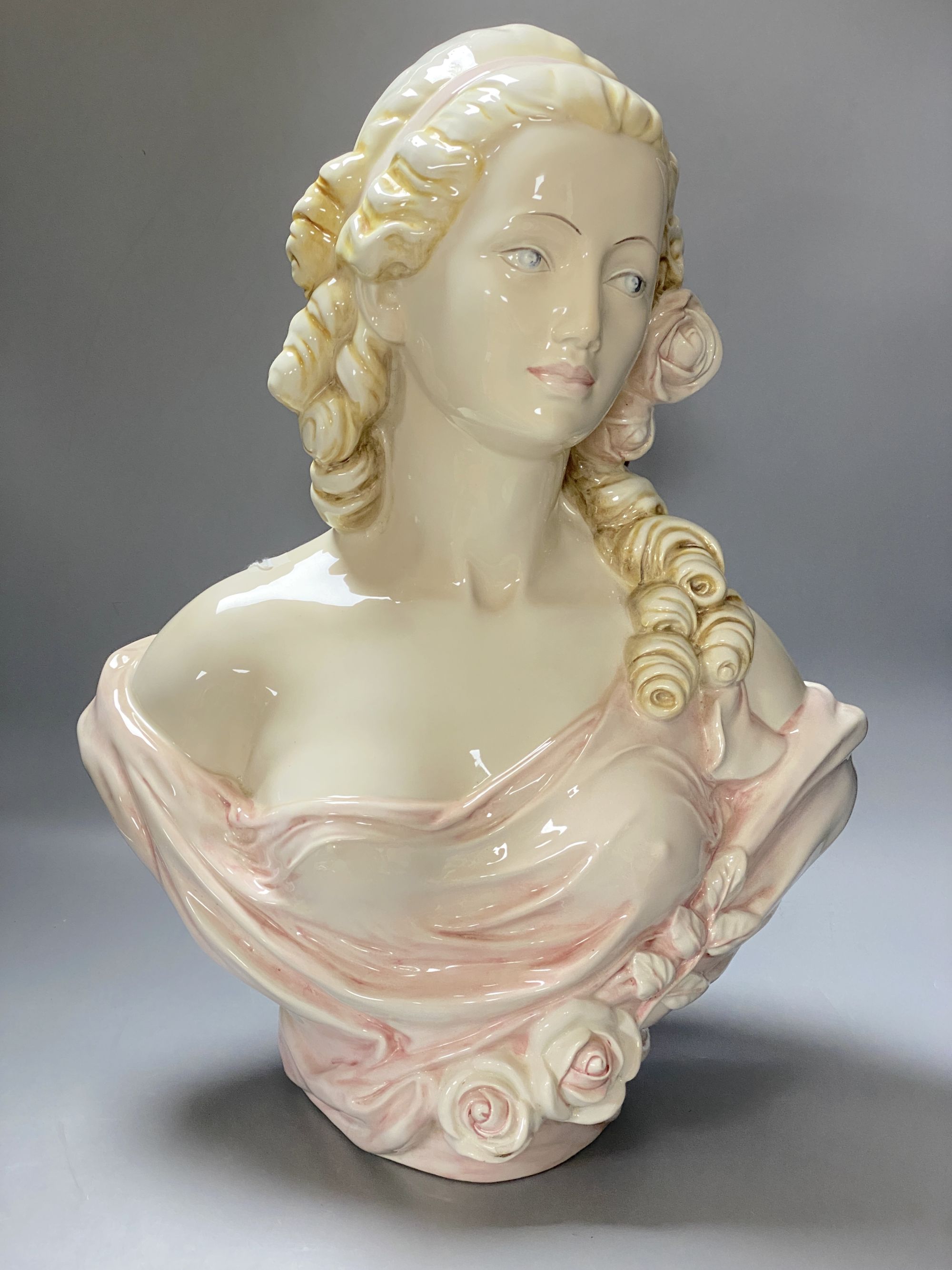 A Italian porcelain bust of a lady, height 53cm